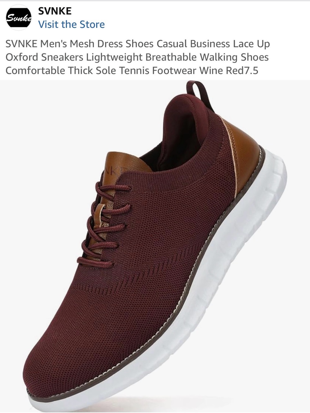 SVNKE Men’s Burgundy Knit Mesh Dress Sneakers Oxford Shoes Size 7.5 NIB